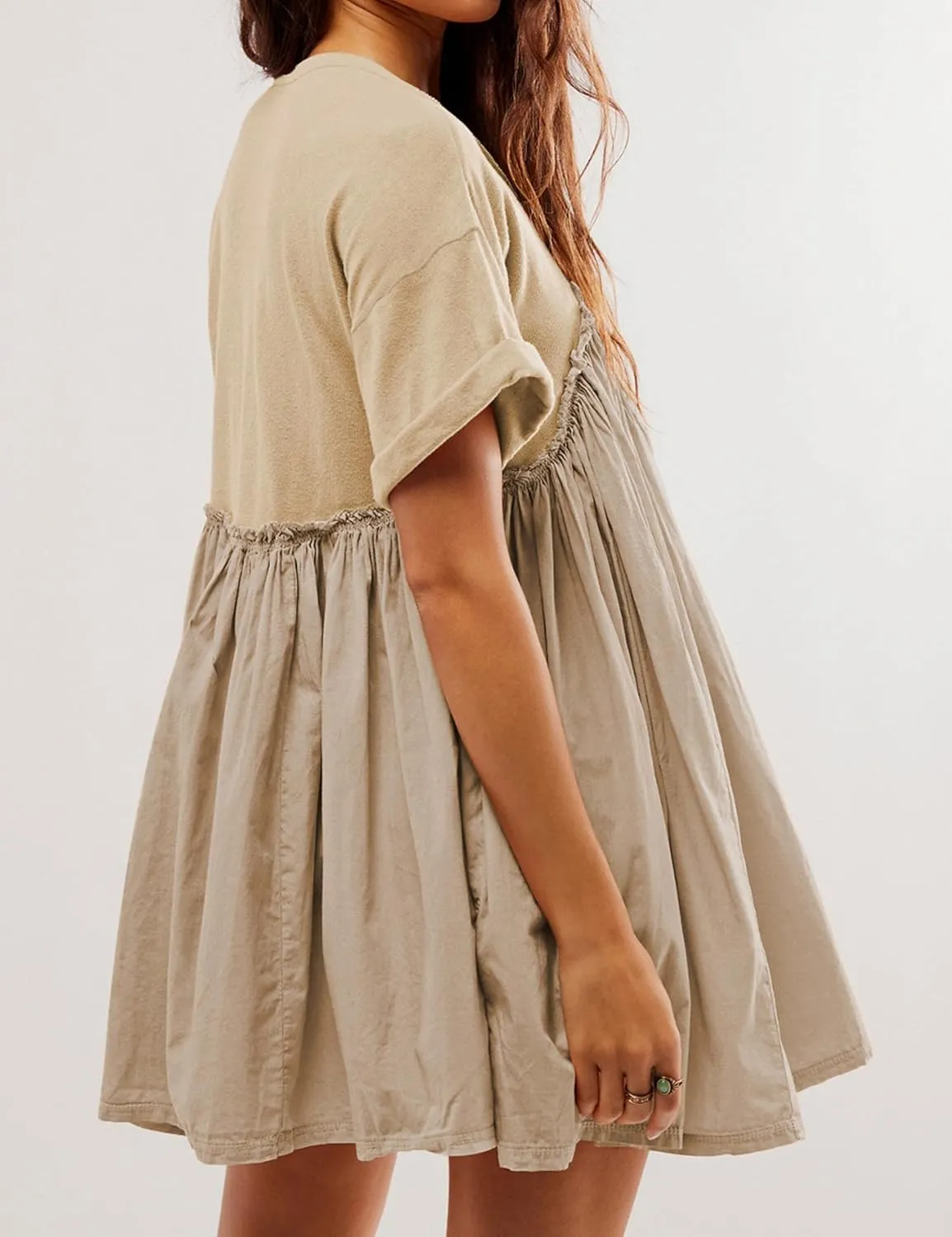 Womens Casual Summer Dress Short Sleeve Crewneck T Shirt Dresses Plus Size Patchwork Flowy Swing Mini Dress
