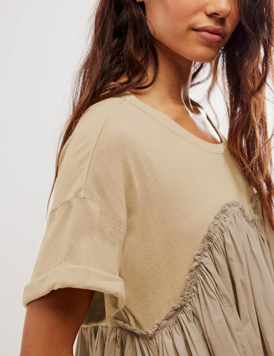 Womens Casual Summer Dress Short Sleeve Crewneck T Shirt Dresses Plus Size Patchwork Flowy Swing Mini Dress