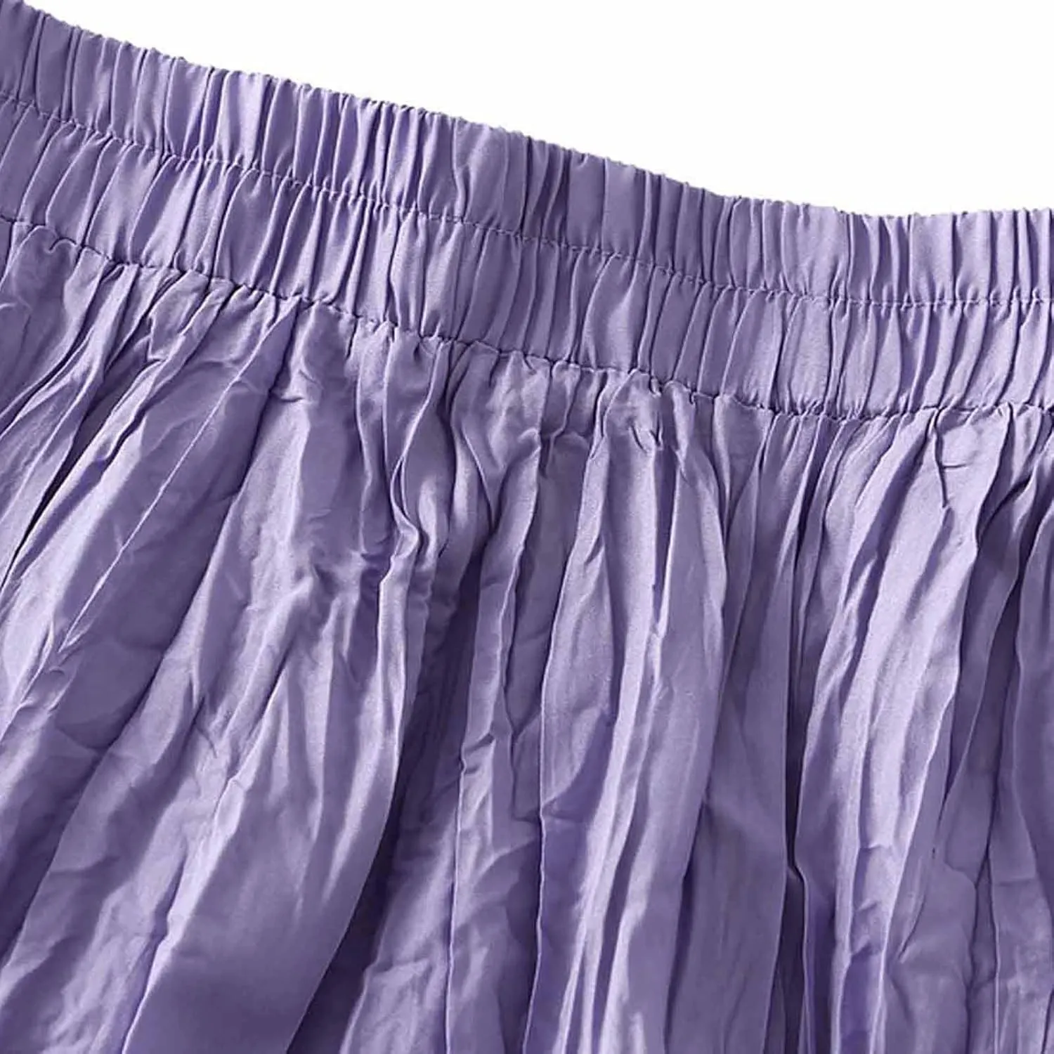 Women's Casual Trendy Classic Midi Wrinkled Skirt A-Line Elastic Waist Swing Pleated Fall Winter Solid Color Skirts