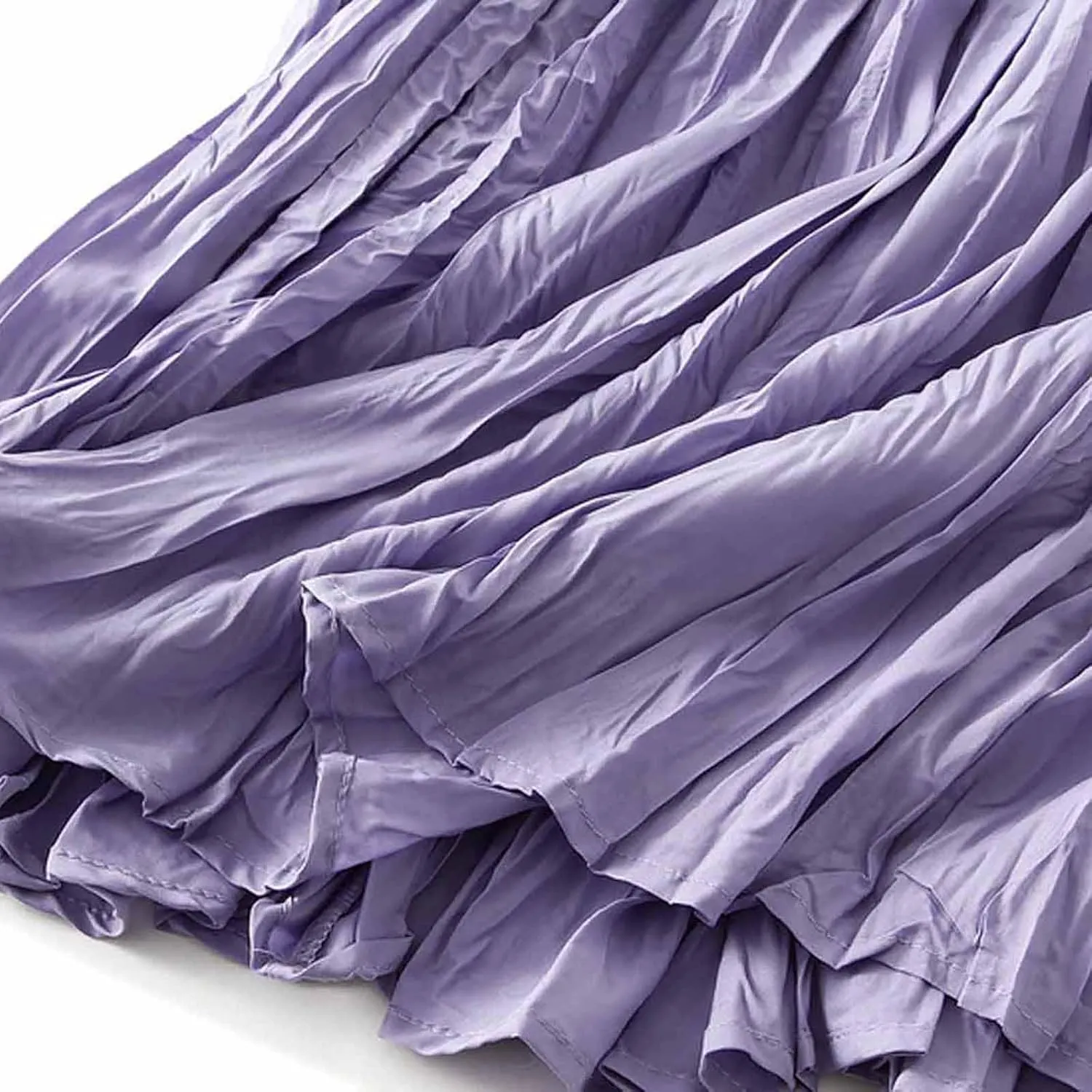 Women's Casual Trendy Classic Midi Wrinkled Skirt A-Line Elastic Waist Swing Pleated Fall Winter Solid Color Skirts