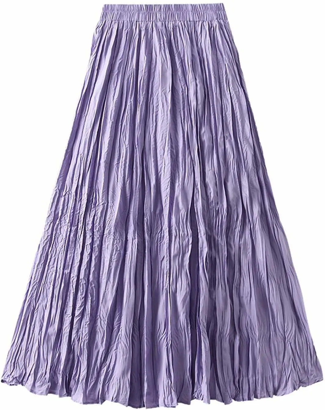 Women's Casual Trendy Classic Midi Wrinkled Skirt A-Line Elastic Waist Swing Pleated Fall Winter Solid Color Skirts