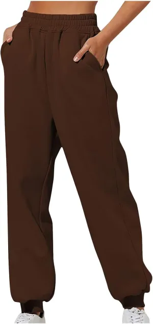 Womens Casual Trouses High Waisted Leggings Soft Comfortable Pants for Travel Sports Solid Color Sweatpants Women
