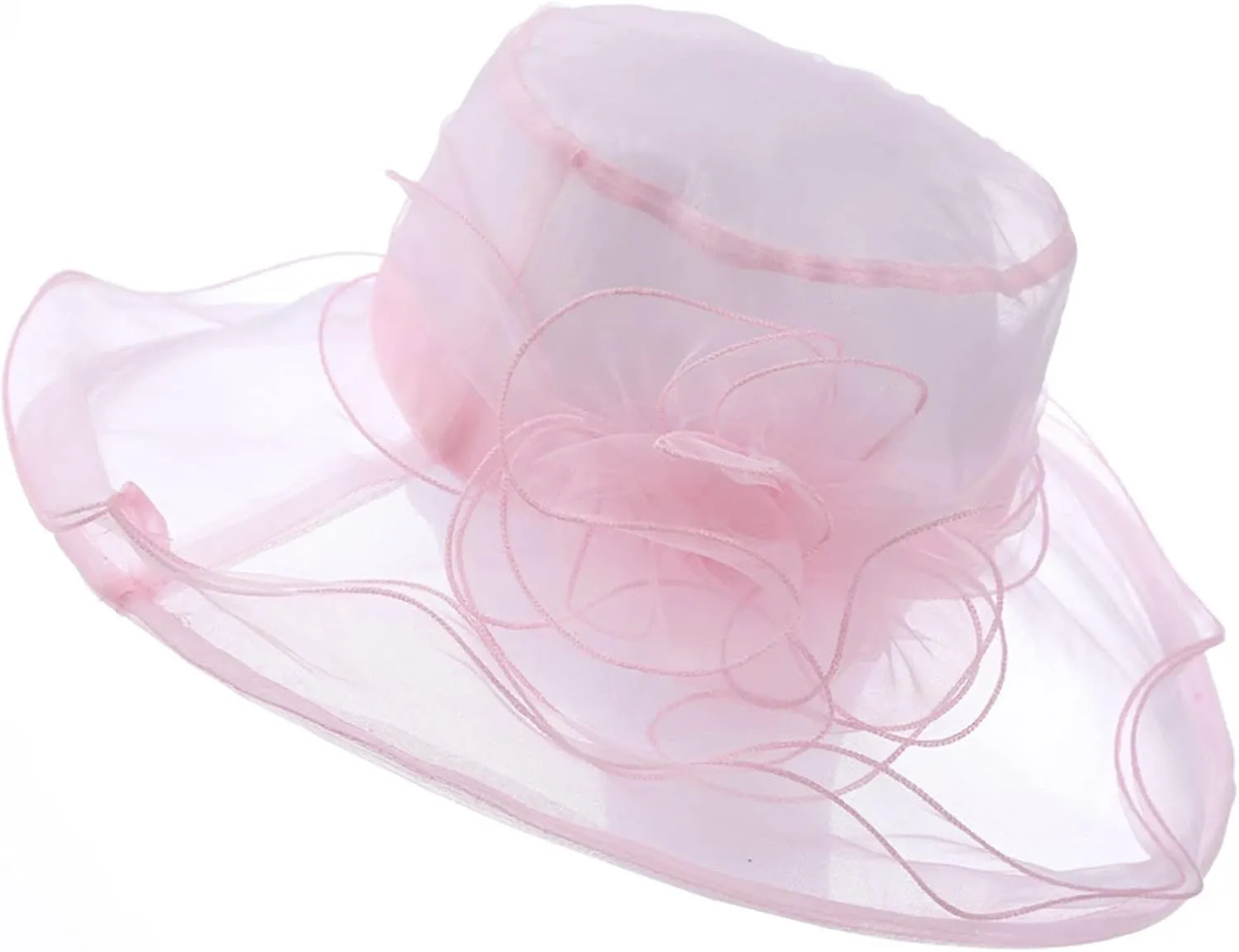 Women's Church Derby Dress Hat for Tea Party Wedding Organza Fascinator Hat with Wide Brim Sun Bucket Hat for Summer