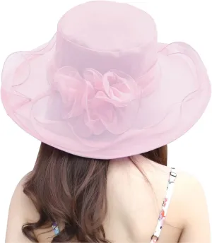 Women's Church Derby Dress Hat for Tea Party Wedding Organza Fascinator Hat with Wide Brim Sun Bucket Hat for Summer