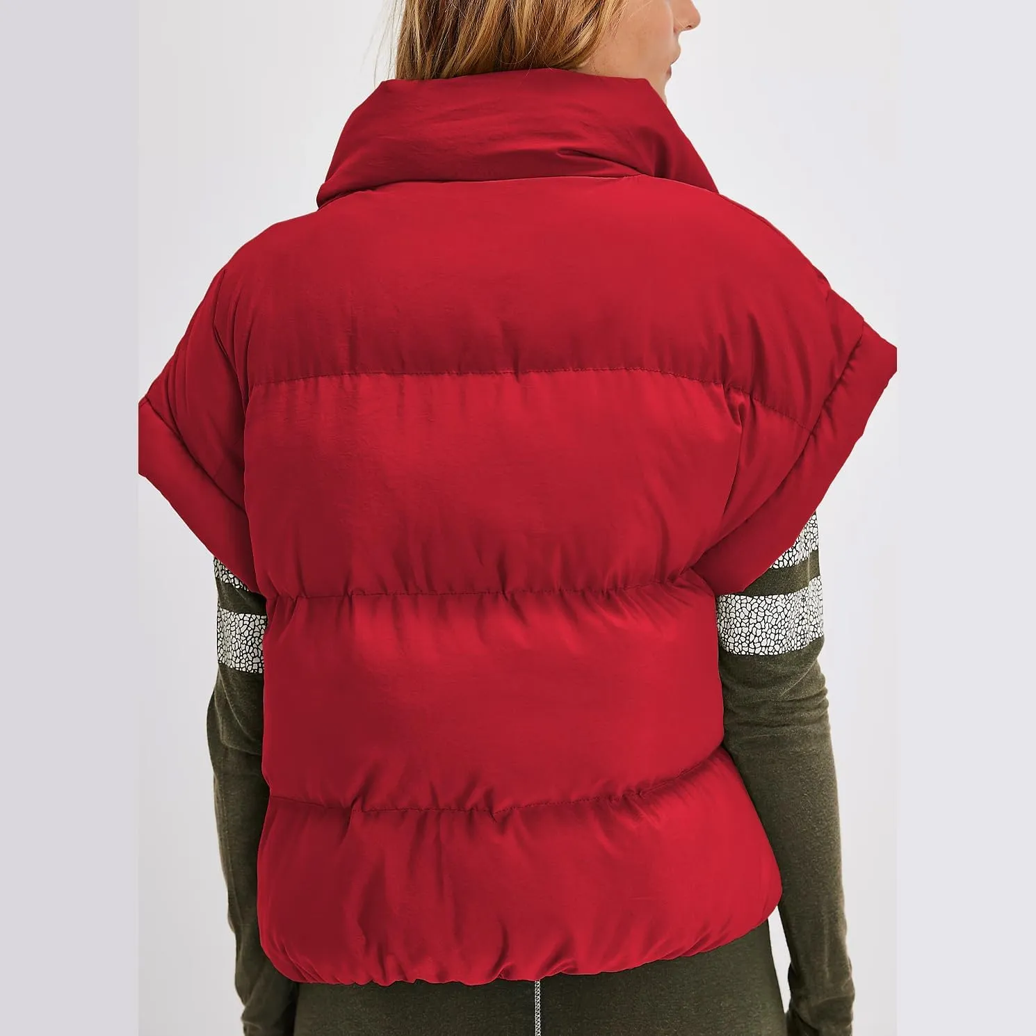 Womens Cropped Puffer Vest Oversized Padded Jackets Stand Collar Cap Sleeve Zip Up Vest Coat Winter Outfits