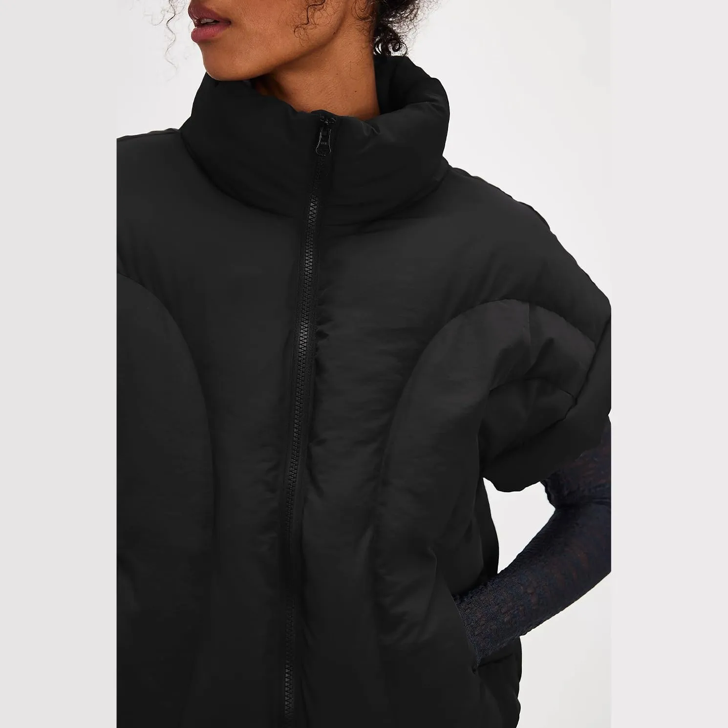Womens Cropped Puffer Vest Oversized Padded Jackets Stand Collar Cap Sleeve Zip Up Vest Coat Winter Outfits