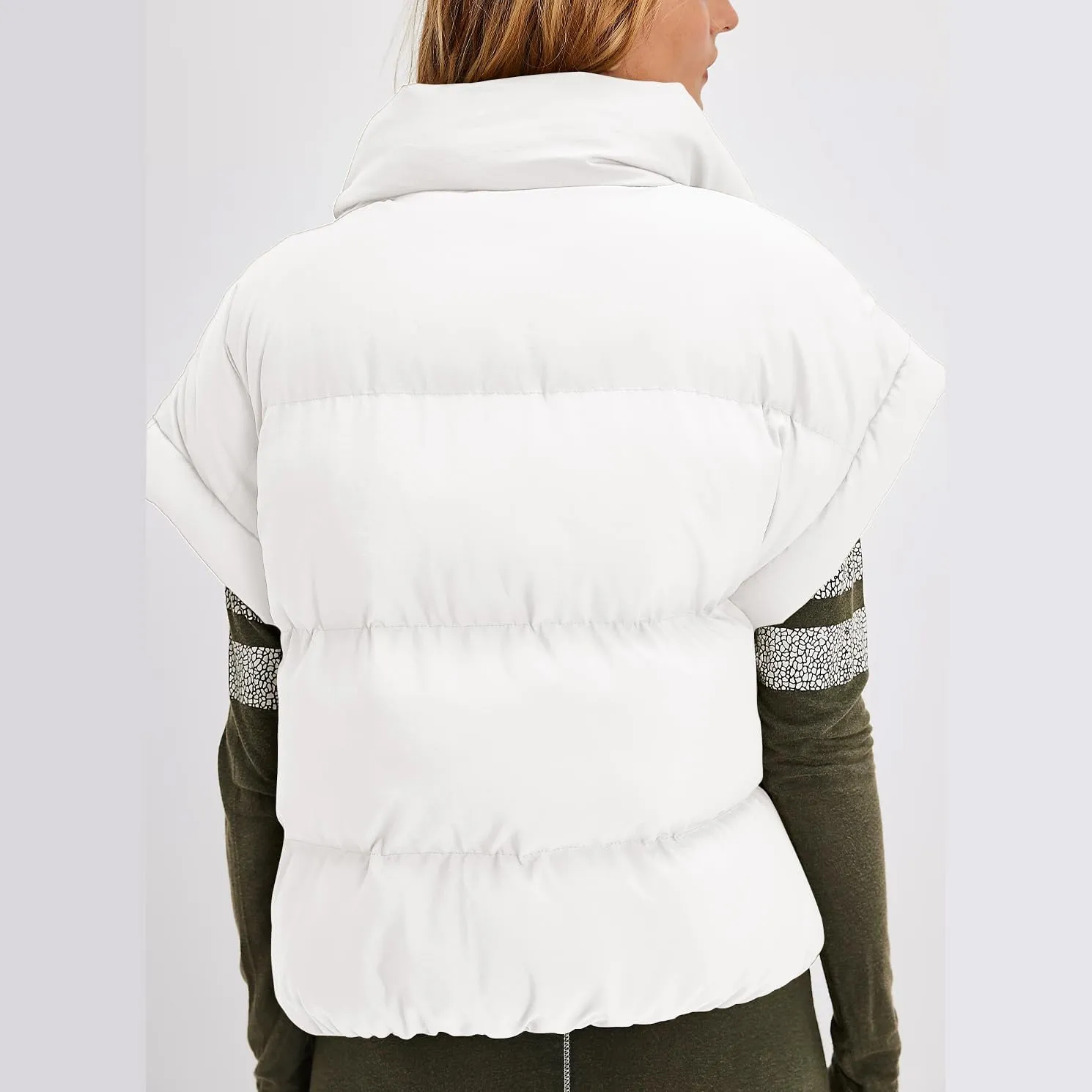 Womens Cropped Puffer Vest Oversized Padded Jackets Stand Collar Cap Sleeve Zip Up Vest Coat Winter Outfits