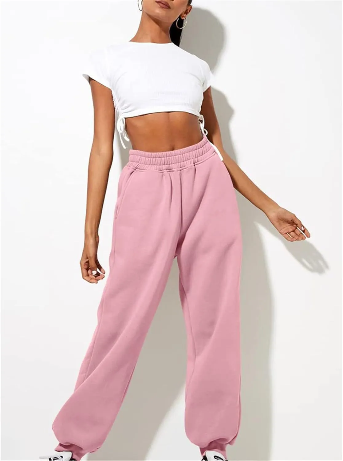 Womens Fleece Lined Sweatpants Women Printed Casual Pants Sports Closed Waist Elastic Waist Casual Loose Sweatpants