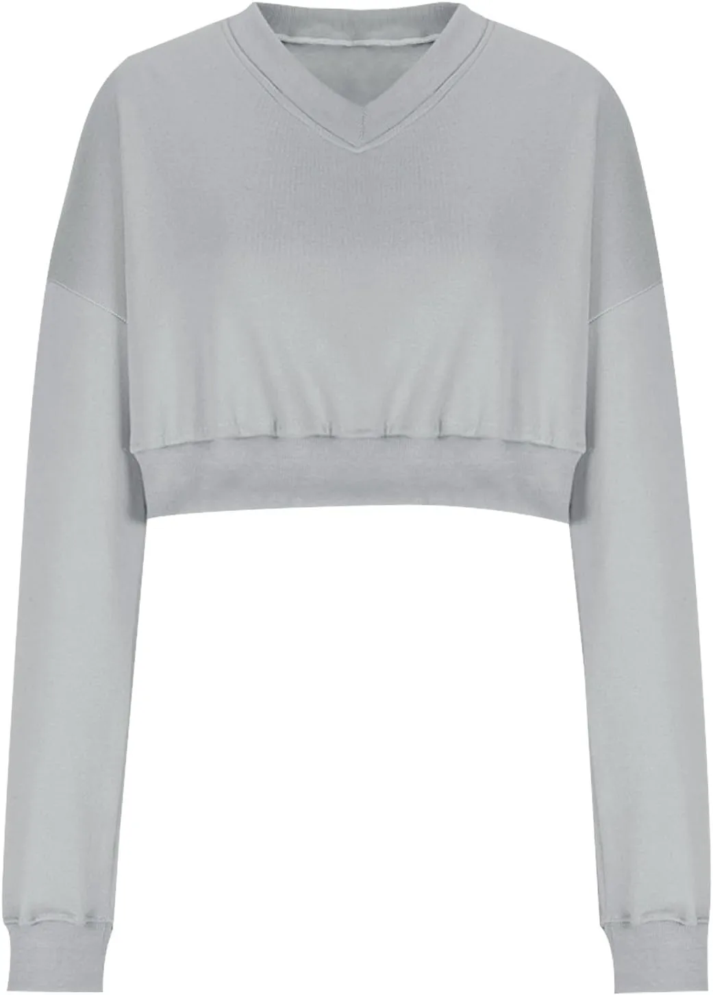 Women's Fleece Lined Sweatshirt Drop Shoulder Slouchy Cropped Tops Long Sleeve Crew Neck Pullover Fall Preppy Clothes