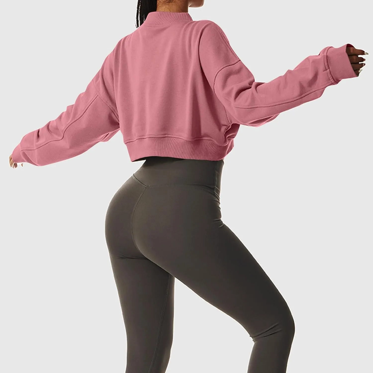 Women's Fleece Lined Sweatshirt Drop Shoulder Slouchy Cropped Tops Long Sleeve Crew Neck Pullover Fall Preppy Clothes