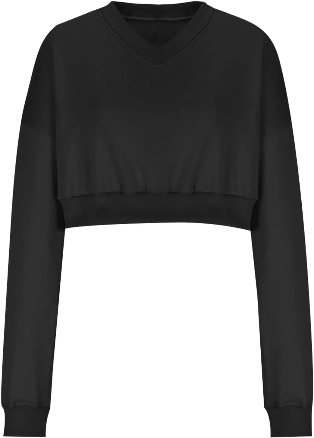 Women's Fleece Lined Sweatshirt Drop Shoulder Slouchy Cropped Tops Long Sleeve Crew Neck Pullover Fall Preppy Clothes
