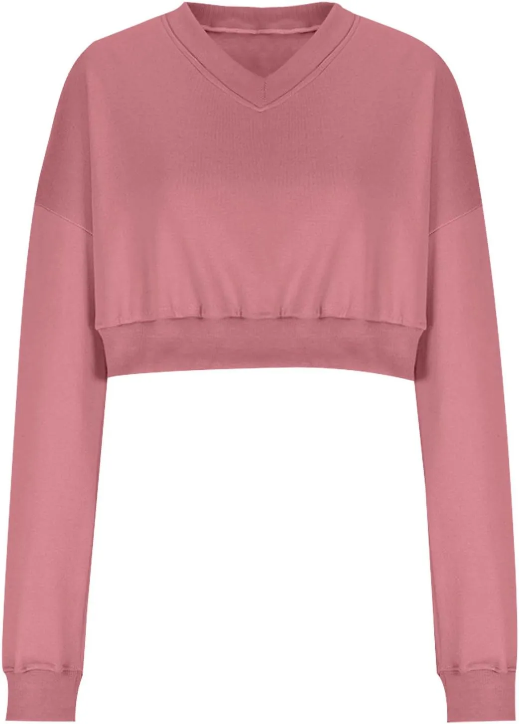 Women's Fleece Lined Sweatshirt Drop Shoulder Slouchy Cropped Tops Long Sleeve Crew Neck Pullover Fall Preppy Clothes