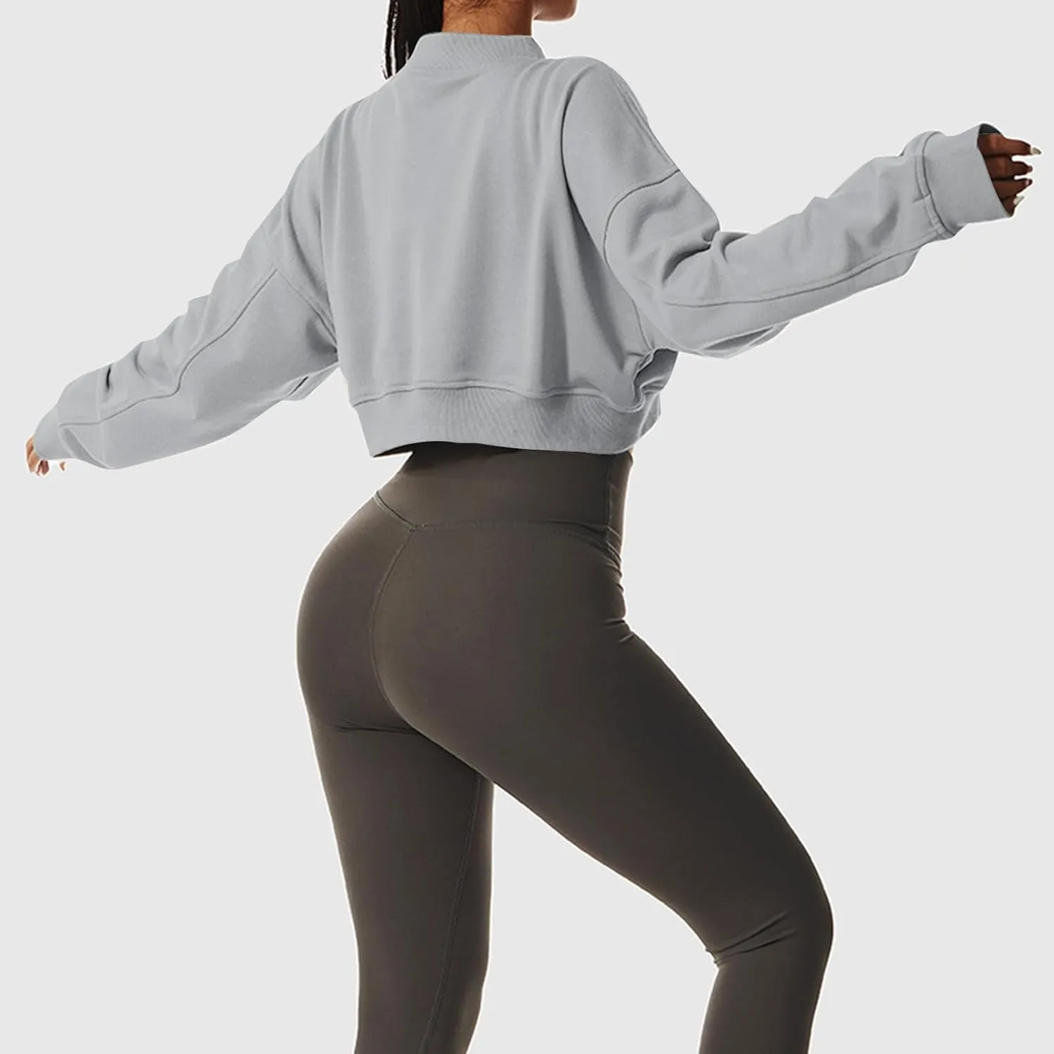 Women's Fleece Lined Sweatshirt Drop Shoulder Slouchy Cropped Tops Long Sleeve Crew Neck Pullover Fall Preppy Clothes