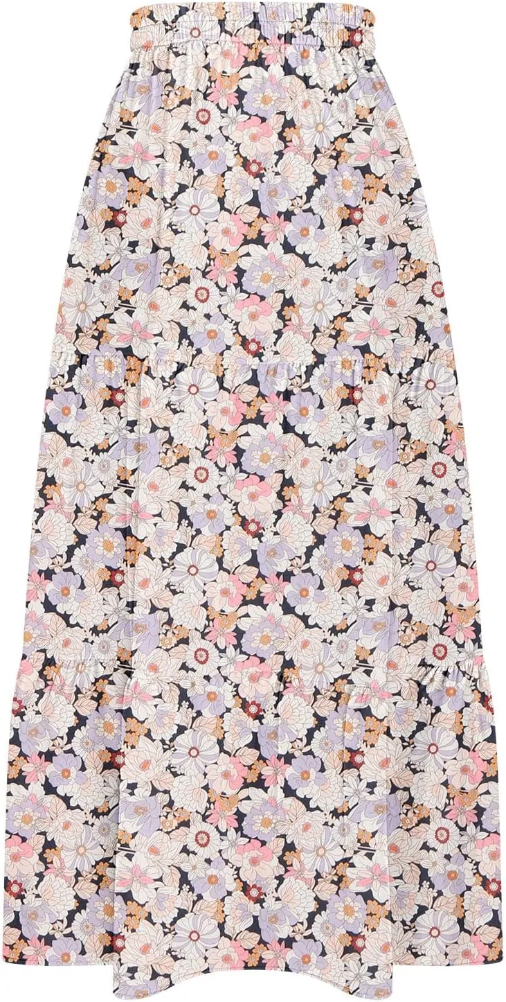 Women's Floral Long Skirts Split Summer Skirts Elastic Waist Flowy Maxi Skirt A Line Beach Skirts Boho Casual Skirts