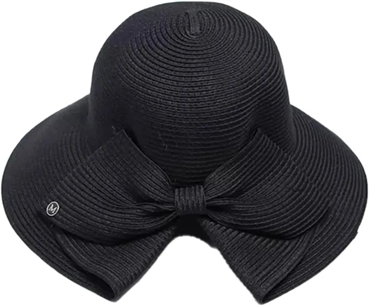 Womens Foldable Wide Brim Foldable Wide Brim Floppy Straw Beach Sun Hat Summer Cap with Bowknot for Women Girls