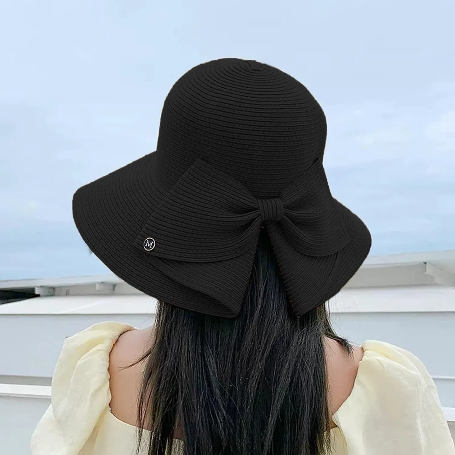 Womens Foldable Wide Brim Foldable Wide Brim Floppy Straw Beach Sun Hat Summer Cap with Bowknot for Women Girls
