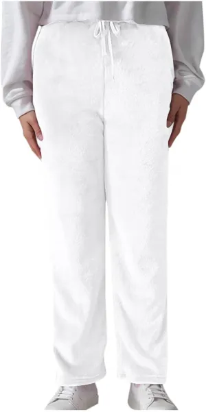 Womens Fuzzy Fleece Sweatpants Winter Warm Wide Leg Lounge Pants Comfy Soft Sherpa Pajama Sleepwear with Pockets