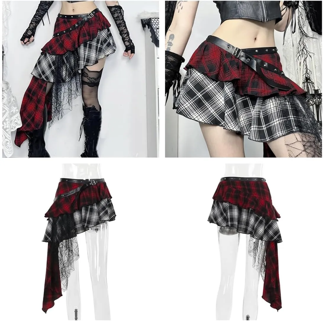 Women's Goth Long Maxi Skirts Asymmetrical Y2K Skirts Layered Ruffle Skirt