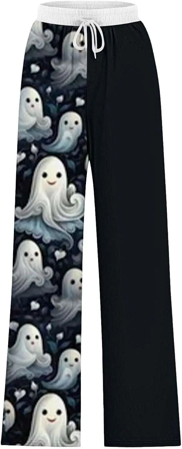 Womens Halloween Sweatpants Lacing Solid Color Waist Waist Wide Leg Casual Pants Womens Cargo Sweatpants Fleece