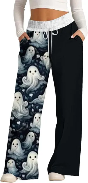 Womens Halloween Sweatpants Lacing Solid Color Waist Waist Wide Leg Casual Pants Womens Cargo Sweatpants Fleece
