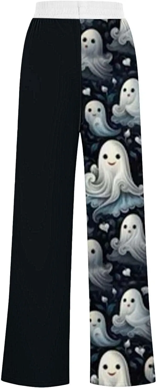 Womens Halloween Sweatpants Lacing Solid Color Waist Waist Wide Leg Casual Pants Womens Cargo Sweatpants Fleece