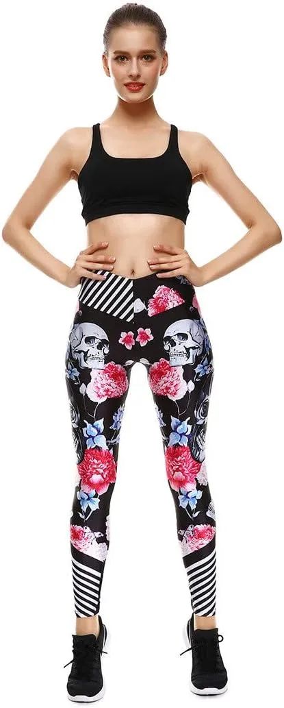 Women's High Waist Quick Dry Running Tights Printed Training Compression Workout Pants