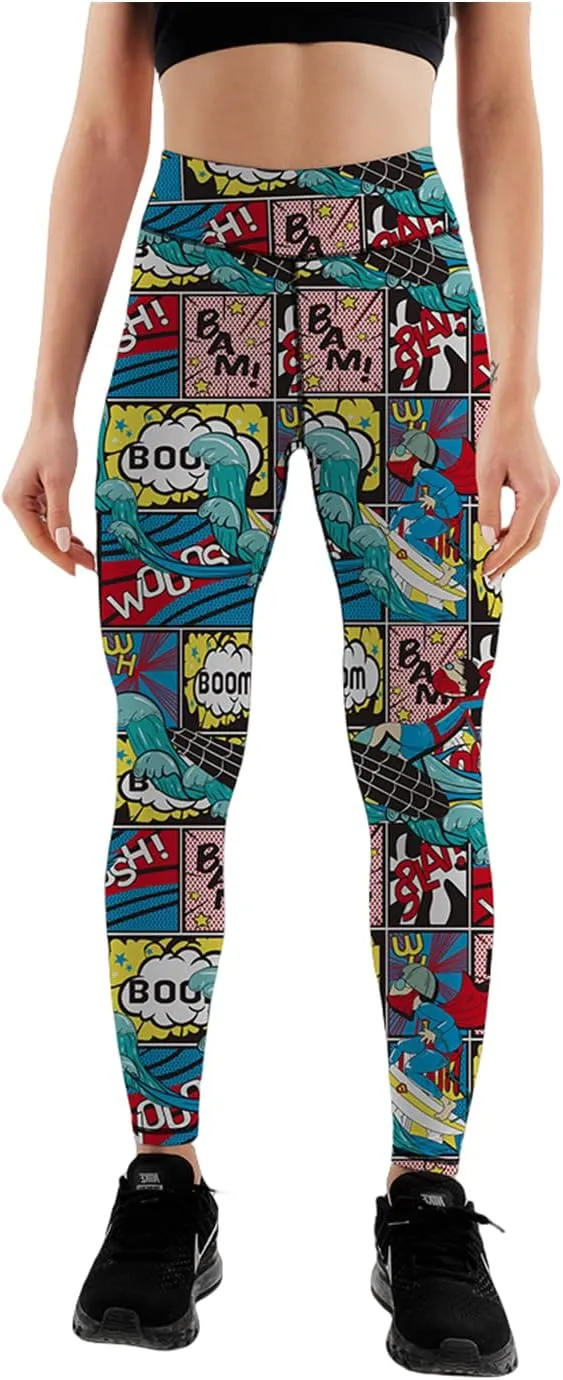 Women's High Waist Quick Dry Running Tights Printed Training Compression Workout Pants