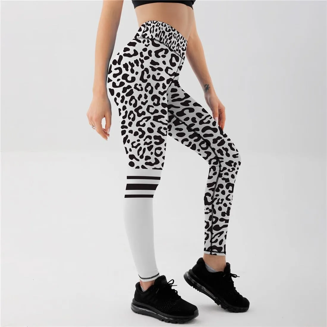 Women's High Waist Quick Dry Running Tights Printed Training Compression Workout Pants