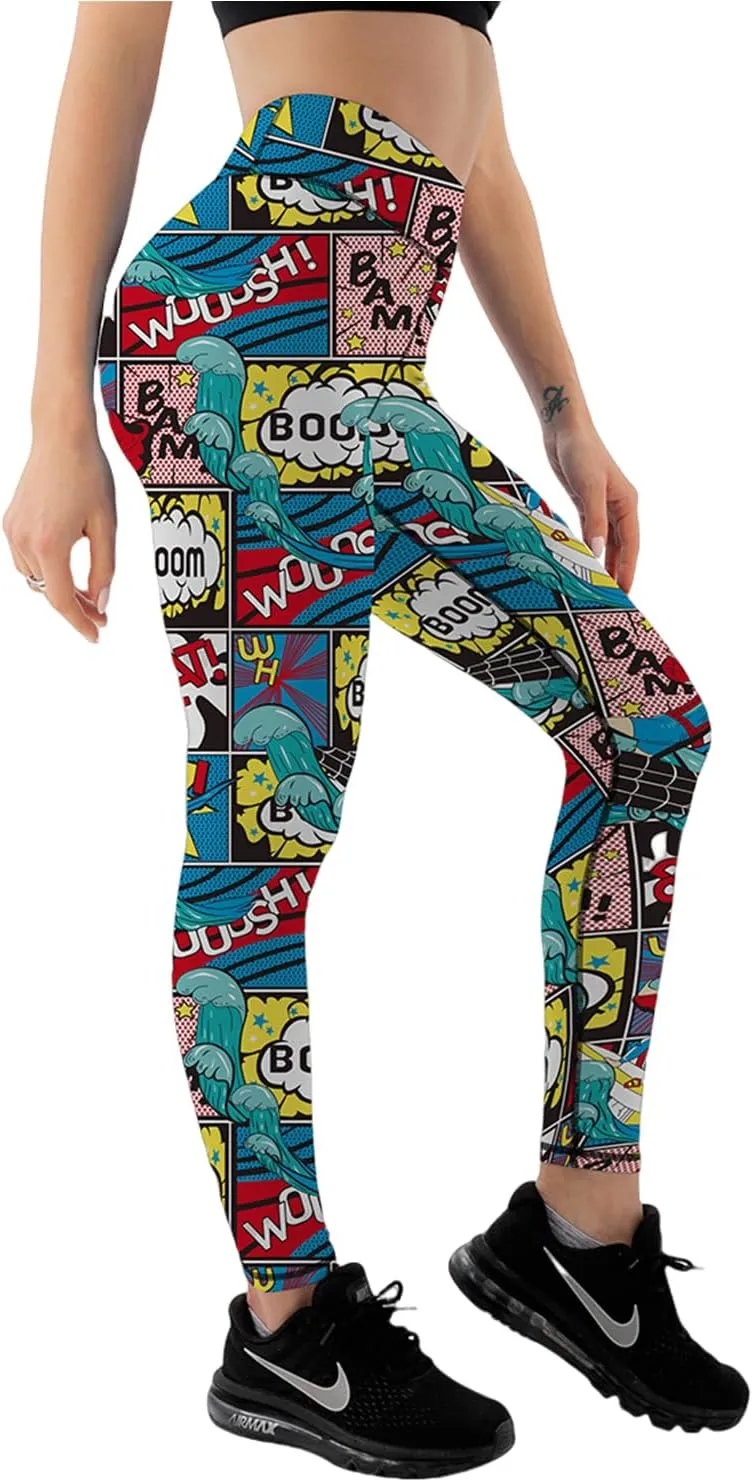 Women's High Waist Quick Dry Running Tights Printed Training Compression Workout Pants