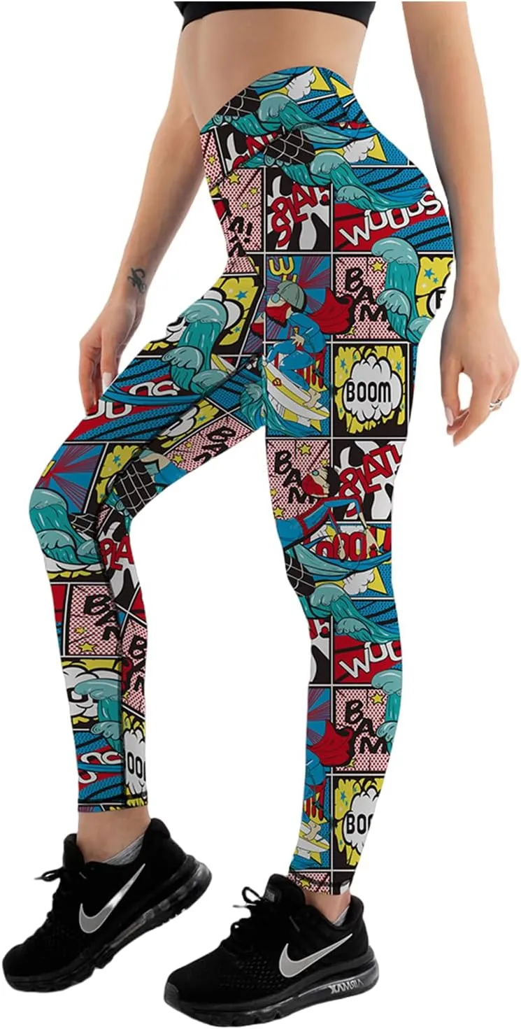 Women's High Waist Quick Dry Running Tights Printed Training Compression Workout Pants