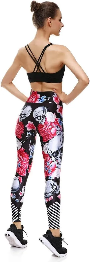 Women's High Waist Quick Dry Running Tights Printed Training Compression Workout Pants