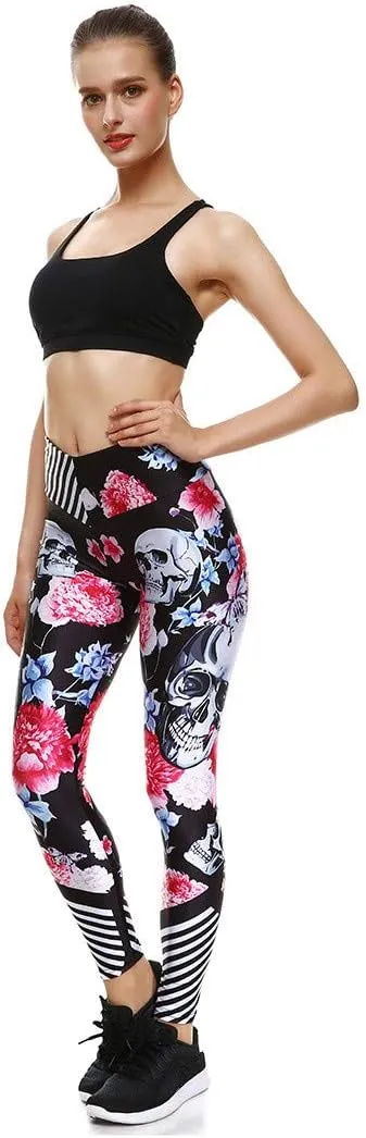 Women's High Waist Quick Dry Running Tights Printed Training Compression Workout Pants