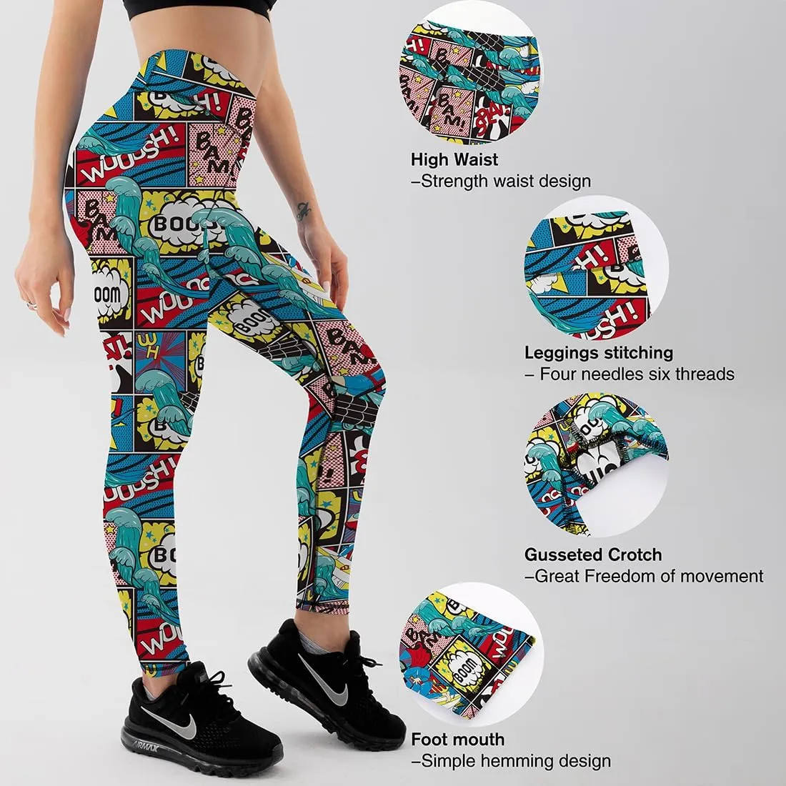Women's High Waist Quick Dry Running Tights Printed Training Compression Workout Pants