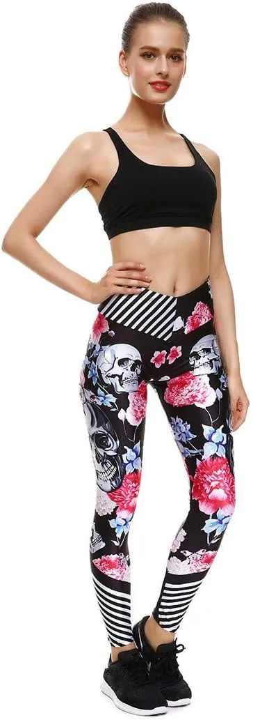 Women's High Waist Quick Dry Running Tights Printed Training Compression Workout Pants