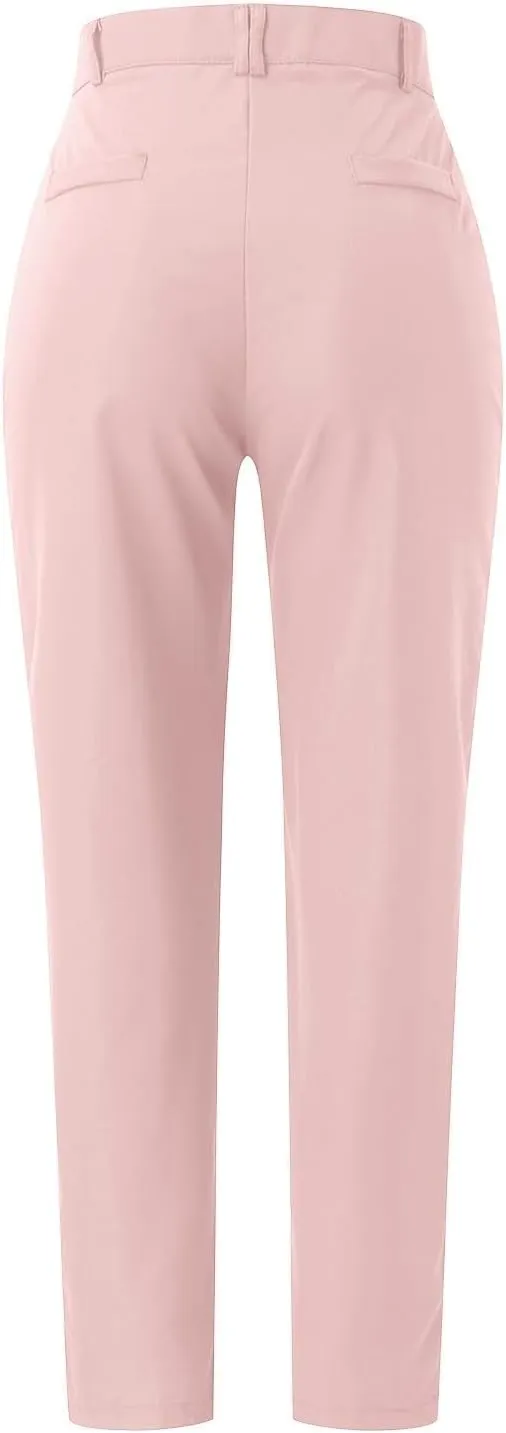 Women's High Waisted Business Pants Straight Leg Pleated Elegant Office Slacks Stretchy Dress Trousers with Pockets