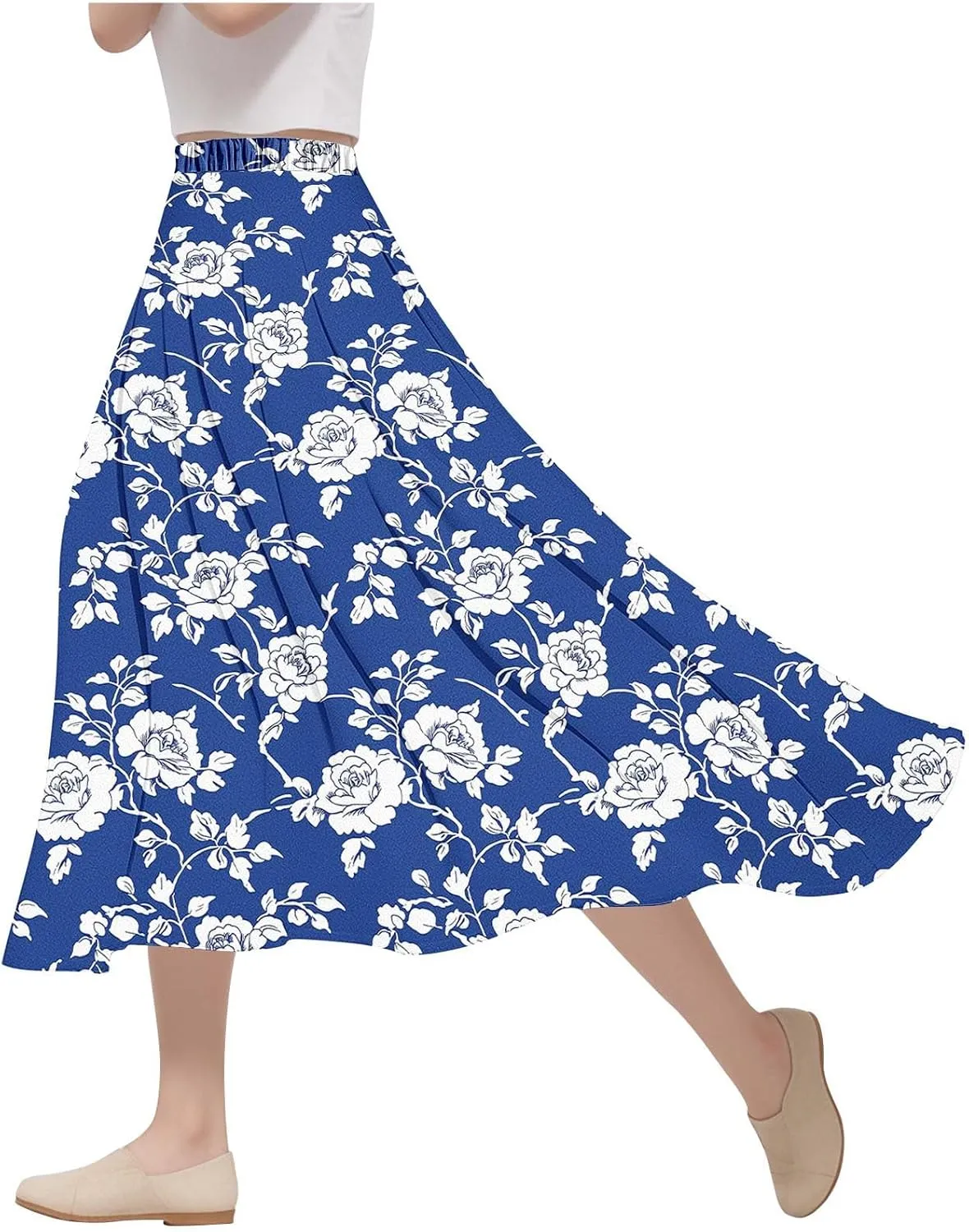 Women's High Waisted Flowy Swing Skirt, Fashion Floral Print Summer Beach Shirts Comfy Casual Daily Going Out Clothes