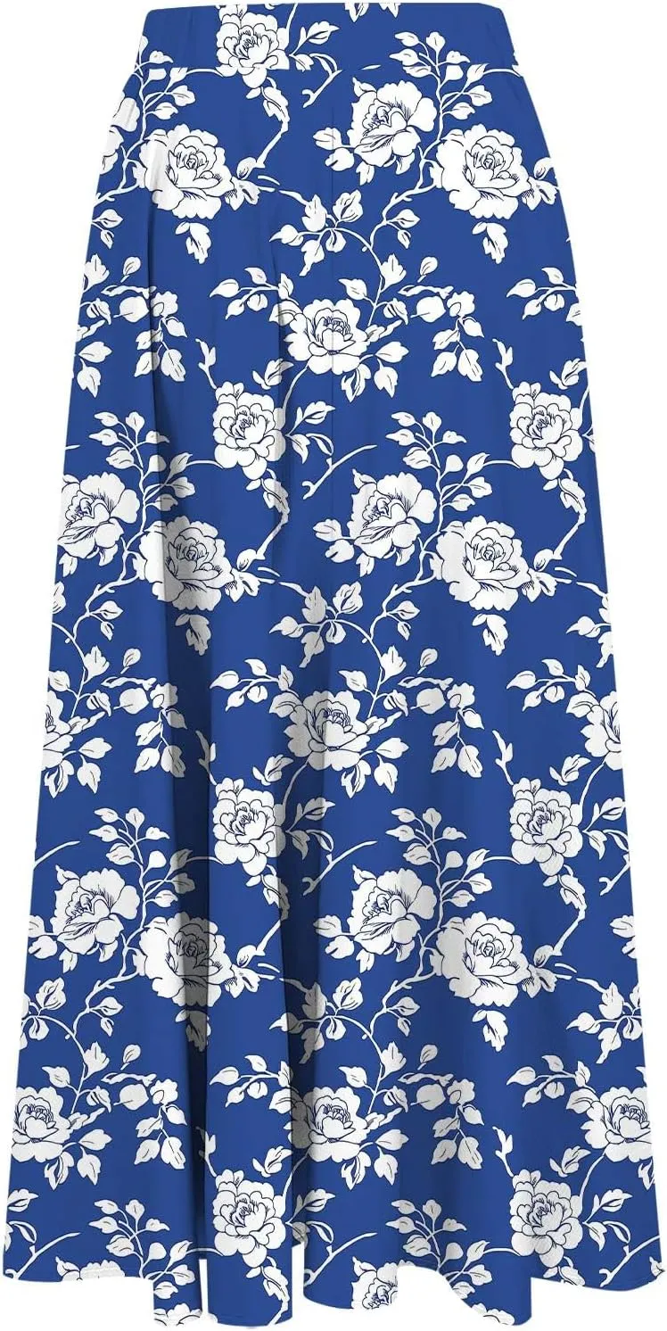 Women's High Waisted Flowy Swing Skirt, Fashion Floral Print Summer Beach Shirts Comfy Casual Daily Going Out Clothes