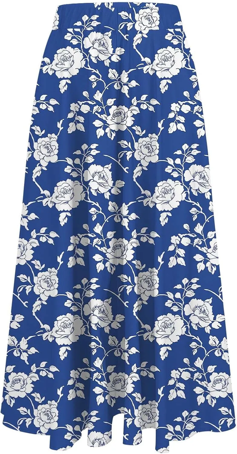 Women's High Waisted Flowy Swing Skirt, Fashion Floral Print Summer Beach Shirts Comfy Casual Daily Going Out Clothes