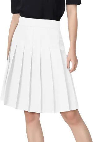 Women's High Waisted Pleated Midi Skirt, Solid Color Basic A-Line Skirts School Uniform Outdoor Sports Tennis Skirt