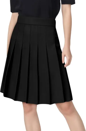 Women's High Waisted Pleated Midi Skirt, Solid Color Basic A-Line Skirts School Uniform Outdoor Sports Tennis Skirt