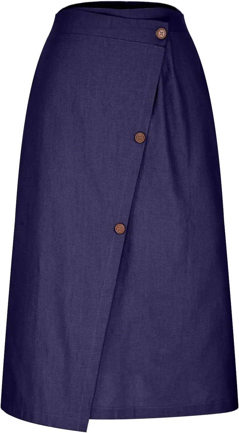 Women's Irregular Cotton Linen Casual Skirt, Solid Color Basic Summer Versatile Trendy Clothes Comfy Breathable Skirts