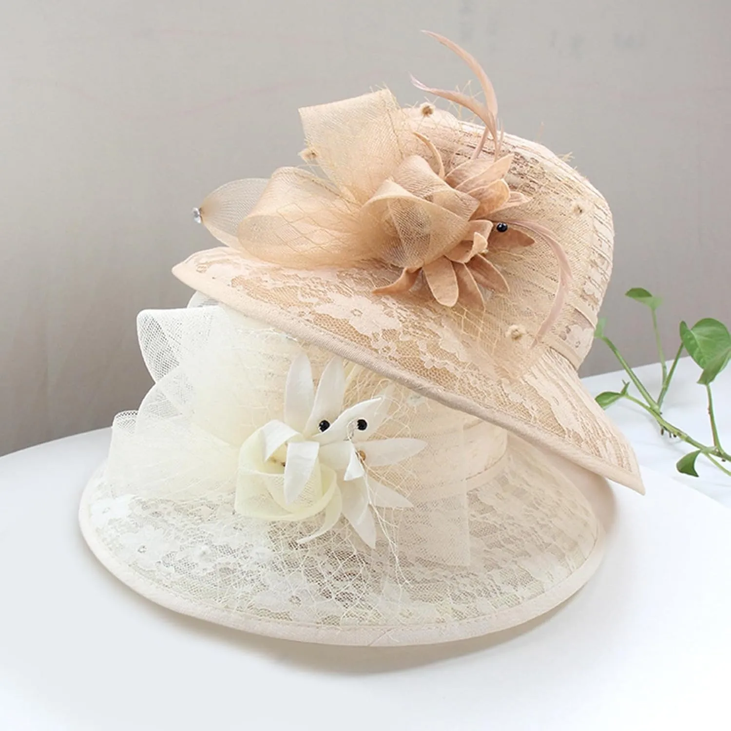 Women's Lace Mesh Flower Top Hat Summer Shade Foldable Sunblock Basin Hat Outdoor Large Rim Beach Sun Wicker Hat