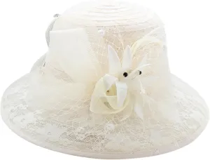 Women's Lace Mesh Flower Top Hat Summer Shade Foldable Sunblock Basin Hat Outdoor Large Rim Beach Sun Wicker Hat