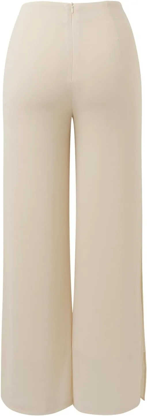 Women's Lightweight Chiffon High Elastic Waist Flowing Trousers Flared Straight Leg Wedding Cocktail Culottes