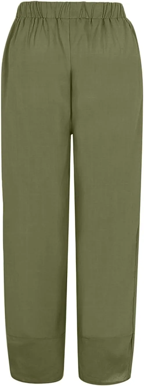 Womens Linen Pants with Pockets High Waist Comfy White Gauze Pants Casua Lightweight Loose Trousers