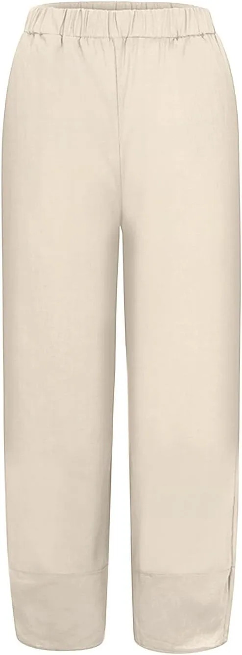 Womens Linen Pants with Pockets High Waist Comfy White Gauze Pants Casua Lightweight Loose Trousers