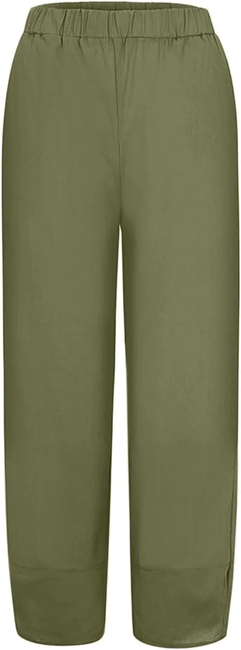 Womens Linen Pants with Pockets High Waist Comfy White Gauze Pants Casua Lightweight Loose Trousers