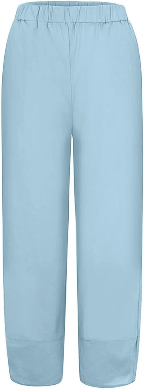 Womens Linen Pants with Pockets High Waist Comfy White Gauze Pants Casua Lightweight Loose Trousers