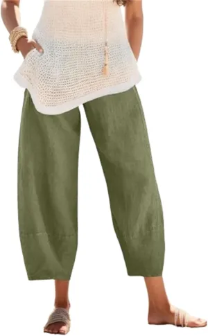Womens Linen Pants with Pockets High Waist Comfy White Gauze Pants Casua Lightweight Loose Trousers