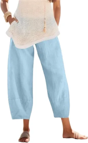 Womens Linen Pants with Pockets High Waist Comfy White Gauze Pants Casua Lightweight Loose Trousers